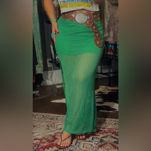 Crochet Green Knit Maxi Skirt - Picture 1 of 2